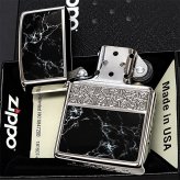 ZIPPO かっこいい アラベスク＆黒大理石 ジッポライター Arabesque Marble 両面加工 彫刻 シルバー ブラック ギフト おしゃれ 黒銀 メンズ プレゼント 送料無料