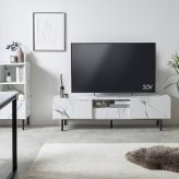 大理石柄テレビ台 幅150cm×奥行35cm×高さ42cm リビング パーティクルボード MDF スチール メラミン 組立品 ノイズレスなデザインが空間をスタイリッシュに演出します 小物やAV機器をまとめて整理可能 マーブルホワイト マーブルブラック 新生活