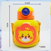 キッズ 水筒 ストロー付き 500ml 保冷 保温 316ステンレス 真空断熱 ボトル ショルダーストラップ カバー付き マグボトル 子供用 水筒 男の子 女の子 幼稚園 保育園 小学生 かわいい キャラクター ライオン カエル