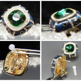 七宝焼グリーン17面カット人工石合金大ぶりピアスシルバー925ポスト