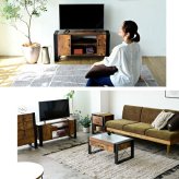テレビ台 テレビボード ヴィンテージ風シートがおしゃれなブルックリンスタイルの 。無骨すぎないデザインで男女問わずご使用いただけます。可動棚で収納も柔軟に対応。