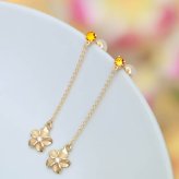 ハワイアンジュエリー ピアス プルメリア 11月の誕生石 シトリン ブルートパーズ カラーストーン 誕生石ピアス 片耳(1個)購入可 K14イエロー ピンク ホワイト 選べる シリコンキャッチ BY THE SEA 20G ゲージ バイザシー プレゼント ハロウィン 【品番：GE402-11】