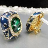 七宝焼グリーン17面カット人工石合金大ぶりピアスシルバー925ポスト