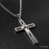 ステンレス クロスネックレス ダブル喜平 メンズ 十字架 ペンダント シルバーカラー オープンワーク 立体 ねじれ モチーフ ロングトップ 男性用 アクセサリー 首飾り カジュアル ストリート ロック 存在感 ユニセックス