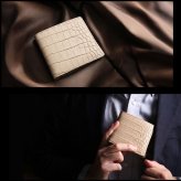 スモールクロコダイル 二つ折り財布 コンパクト財布 日本製 GranCroco 一枚革 ポロサス センター取り ヌメ革 植物 タンニン 鞣し マット 加工 ベジタブル ICFA LWG 認定 鰐革 保証書付 JRA 4FA (No.06002006)