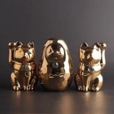 【縁起物×天然石】Jeramic開運招福セット / 招き猫×だるま / ゴールド / 3体セット / ギフトボックス付き / 瀬戸焼 置物【送料無料（北海道・沖縄を除く）】