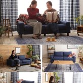 ソファ 座椅子 2人掛け ー フロア リビング 二人掛け 2人がけ 2人掛 デニム 肘付き カウチ ファブリック 脚付き カジュアル ヴィンテージ風 モダン レトロ 北欧 西海岸 ブルックリン おしゃれ
