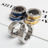 ステンレス ラインイヤーカフ シンプル メタリックイヤーカフ 耳の穴不要 フェイクピアス ノンホール ゴールド シルバー ブルー 開閉式 3本線 フープ 両耳2点セット メンズ 男性 イヤリング 金属アレルギー対応