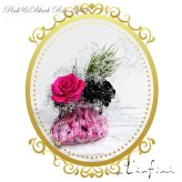 【最後の1点】ピンク＆ブラックローズ・グラス　Pink&black rose glass　超大輪薔薇　手作りガラスにアレンジ作品　プリザ　 癒やし　新居　転居　ギフト　お祝い　オフィス　画廊