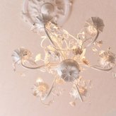 照明 ライト ロココ 調 シャンデリア LED電球付き 6灯 プリンセスホワイトROSE お手軽6灯シャンデリア 引っ掛けシーリング付き 簡単取り付け 天井 おしゃれ 6畳 ダイニング リビング 姫系 ローズ 薔薇 新築祝い 引越し祝い