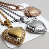 ステンレス ロケットネックレス ロケットペンダント ハートネックレス 写真 記念 思い出 ハワイアンネックレス ロープチェーン ゴールドネックレス 18KGP シルバー ピンク ストーン 男女兼用 金属アレルギー対応