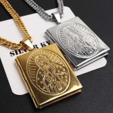 ステンレス ロケットネックレス HIPHOP ダブル喜平チェーンネックレス ロケットペンダント マリアネックレス 写真 記念 思い出 50cm 60cm ゴールドネックレス 18KGP シルバー 聖母 6面カット メンズ 男性 金属アレルギー対応