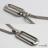ステンレス オーバル ロングリンク 一コマ ペンダントネックレス シンプルネックレス 小ぶり ダブル喜平チェーン 細身 ゴールド 18KGP シルバー 図形 小さい メタル 幾何学 メンズ 男性 金属アレルギー対応