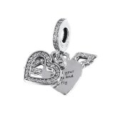 ボックス・ショッパー付 PANDORA(パンドラ) ★ Heart and Angel Wings ダングルチャーム ★ハート＆エンジェル ウィング チャーム ★ ブレスレット カスタマイズ アクセサリー シンプル 日常使い 誕生日 記念日 母の日 プレゼント ギフト｜チャーム 単品