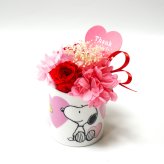 【公式ライセンス商品】スヌーピーハートミニカップレッド（Thank you・Happy Birthday・Congratulations) / プリザーブドフラワー 花 お花 フラワー フラワーギフト キャラ スヌーピー かわいい 雑貨 インテリア プレゼント ギフト 母の日 誕生日 記念日 お祝い