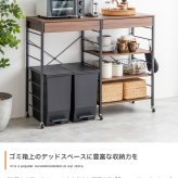 キッチンカウンター ゴミ箱収納 ゴミ箱上ラック レンジラック ダストボックス キッチンラック レンジ台 収納棚 おしゃれ 北欧 シンプル キッチン 収納 間仕切り 120cm幅 背面収納ありタイプ ：