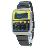 箱なし カシオ 腕時計 メンズ レディース CASIO 電卓 デジタル ガンメタ イエロー レトロ ヴィンテージ デュアルタイム ストップウォッチ アラーム 海外モデル 逆輸入 プレゼント ギフト 成人 卒業 入学