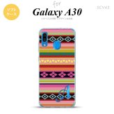 SCV43 Galaxy A30 SCV43 スマホケース ソフト カバー エスニック ボーダー ピンク +アルファベット nk-scv43-tp1561i