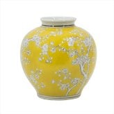 シノワズリ 花びん 丸型 高さ23cm イエロー 磁器 フラワーベース 花瓶 花器 ディスプレイ 置物 風水 開運