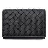 ボッテガヴェネタ BOTTEGA VENETA 三つ折り財布 イントレチャート メンズ レディース ブラック 黒 グレー 小銭入れ付き ミニ財布 ラムレザー 本革 カード入れ6つ 515385 V3UN2 1295 コンパクト