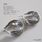 ステンレス 大ぶりピアス 3連ピアス ツイストピアス フープピアス シルバー プチプラ 大きめ 存在感 メタル ワイド 両耳2点 レディース 女性 金属アレルギー対応 イヤリング