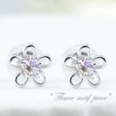 ピアス レディース 18金 タンザナイト ホワイトゴールドk18 フラワー カラーストーン 花 花ピアス 12月誕生石 スタッドピアス クリスマス