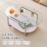 テーブル ガラス 透明 センター ロー リビング コーヒー カフェ 棚付き 収納 幅60cm 正方形 60×60 強化ガラス スチール 脚 アジャスター付き 北欧 モダン 韓国 インテリア 一人暮らし 新生活 送料無料