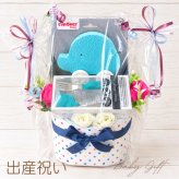 出産祝い おむつケーキ 男の子 ブルー 可愛い ぞうさん 成長を応援する 育児グッズ入り カトラリー おもちゃ