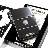 ZIPPO ライター 1935 クラシックロゴ ジッポ ブラックニッケル 黒 角型 外ヒンジ 3バレル エッチング彫刻 銀差し シンプル かっこいい 高級 ギフト メンズ プレゼント