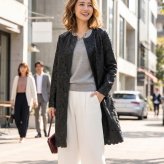 ラム レザー コート 本革 ナッパ 加工 花柄 ノーカラー ロング 秋冬 レディース ギフト プレゼント 6F (04000076r)