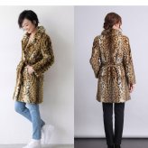 レオパード キャット コート 毛皮 テーラーカラー ベルト 付き 着丈90cm レディース ナチュラル ギフト プレゼント 7F (01000865r)