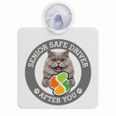 カーサイン 高齢者マーク SENIOR SAFE DRIVER ブリティッシュロングヘア 車内用 吸盤タイプ 収れん火災防止タイプ 肉球 日本製 車 ステッカー