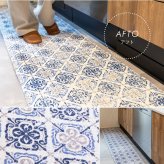 洗濯機で洗える ふっくら厚手 キッチンマット 約45×150cm クプレ アフト ディア モロッカンタイル柄 洗濯できる ウォッシャブル オールシーズン