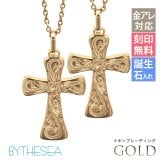 金属アレルギー対応 ペアネックレス ハワイアンジュエリー 純チタン ゴールドカラー ペアネックレス 刻印無料 誕生石 クロス ペアペアネックレス チェーン 長さ選べる イオンプレーティング カップル プレゼント ハロウィン 【品番：CG-TIP405-RYP】