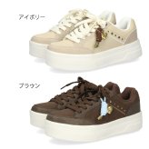 厚底スニーカー レディース ジュニア ガールズ 女の子 靴 カジュアルシューズ ２WAY 軽量 ローカット ウエスタン チャーム付き 歩きやすい キューキュー KewKew 2460 アイボリー ブラウン