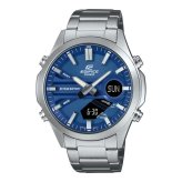カシオ エディフィス 腕時計 メンズ ブルー シルバー アナデジ CASIO EDIFICE 海外モデル 10年電池 100m防水 ワールドタイム ストップウォッチ タイマー メタル 多機能 プレゼント ギフト 成人 卒業 入学