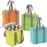 【直送】ポップカラークーラーバッグ 不織布 アルミ蒸着 500mlペットボトル6本収納 内側アルミ [26-0517-047] 6488 クーラーバッグ 保冷バッグ 保冷温 アウトドア レジャー お弁当 ランチバッグ 景品 粗品 ノベルティ ギフト プレゼント