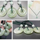 開運3A天然石やや氷種本翡翠ヒスイ丸平安扣ペンダントトップ手作りネックレス