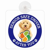 カーサイン 高齢者マーク SENIOR SAFE DRIVER オーストラリアンラブラドゥードル 車内用 吸盤タイプ 収れん火災防止タイプ 肉球 日本製 車 ステッカー
