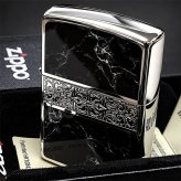 ZIPPO かっこいい アラベスク＆黒大理石 ジッポライター Arabesque Marble 両面加工 彫刻 シルバー ブラック ギフト おしゃれ 黒銀 メンズ プレゼント 送料無料