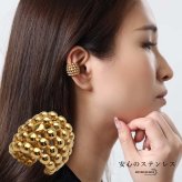 ステンレス つぶつぶ 5連イヤーカフ 大ぶり メタルイヤーカフ 存在感 ゴールド 18KGP 片耳1点 可愛い プチプラ 耳の穴不要 痛くない レディース 女性 金属アレルギー対応フェイクピアス ノンホール イヤリング