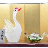 寿鶴亀 ガラス置物セット 鶴と亀の縁起物・長寿祝い・敬老の日・結婚祝いに 粋工房