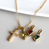 ステンレス 誕生石とパヴェクロスのネックレス 12タイプ ハート ゴールド レディース 小豆チェーン ペンダント 十字架 カラーストーン 華奢 きれいめ 大人可愛い 繊細 上品 重ね付け アクセサリー 金属アレルギー対応