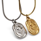 ステンレス シーリングワックス ネックレス 2カラー ペンダント チューリップ レディース アクセサリー 封蝋 オーバル 花モチーフ 立体 レリーフ 縁取り クラシカル アンティーク風 上品 大人可愛い フェミニン きれいめ カジュアル