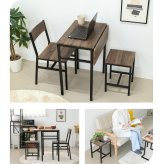 ダイニング家具 ダイニングテーブル セット 2人 折りたたみ 椅子 付き 幅60 奥行40 高さ70 コンパクト バタフライ 天板 ビンテージ 木製 木目 スチール脚 ブラウン 長方形