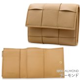選べる2色 ボッテガヴェネタ BOTTEGA VENETA 三つ折り財布 カセット マキシイントレチャート メンズ レディース ミニ財布 本革 レザー 小銭入れ ブラック 黒 アーモンド ベージュ 651372 V3UO1