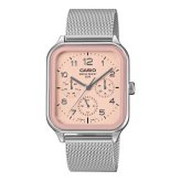 カシオ 腕時計 メンズ レディース スクエア メッシュ ピンク シルバー 多針 日付 曜日 24時間表示 アナログ CASIO 海外モデル おしゃれ きれいめ プレゼント 収納ケース付き ギフト 成人 卒業 入学