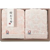 桜おり布 フェイスタオル 2枚セット ピンク [26-7533-030] IS9620PI タオルギフト 綿100パーセント 日本製 さくら柄 和風 日常使い 挨拶 内祝い 出産 快気 香典返し お返し 御祝