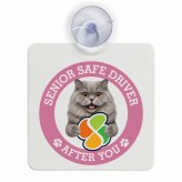 カーサイン 高齢者マーク SENIOR SAFE DRIVER ブリティッシュロングヘア 車内用 吸盤タイプ 収れん火災防止タイプ 肉球 日本製 車 ステッカー