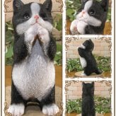 猫　置物 リアル　シンお願いキャット　１　ハチワレ　ネコ　動物オブジェ　ガーデン　オーナメント　店舗　カウンター　装飾　オブジェ　インテリア　玄関先　庭　ねこ好きさん人気ギフト　動物人気ギフト　クリスマスプレゼント　お誕生日祝い　母の日人気　父の日人気　敬老の日人気